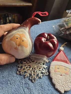 Hand-Painted Santa Pear Ornament - Red and Cream Holiday Accent